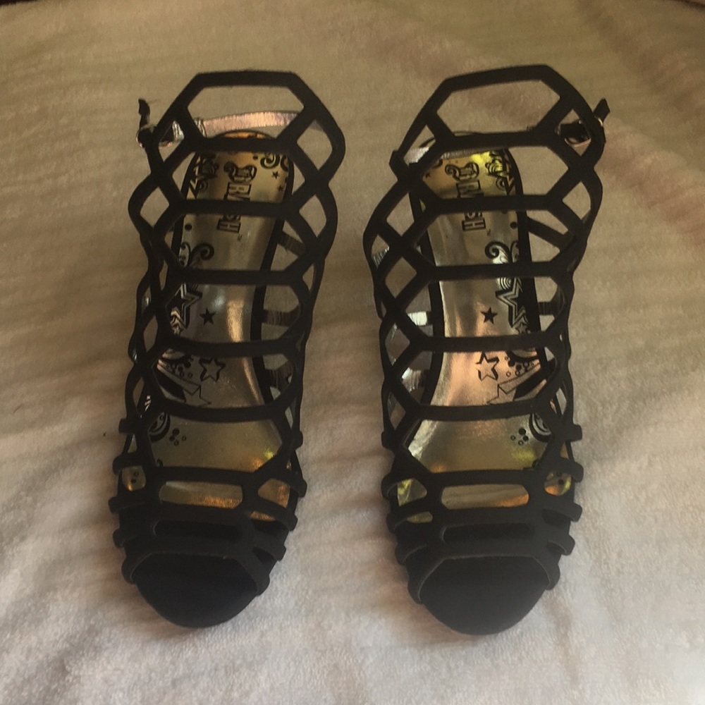 Strappy black high heels